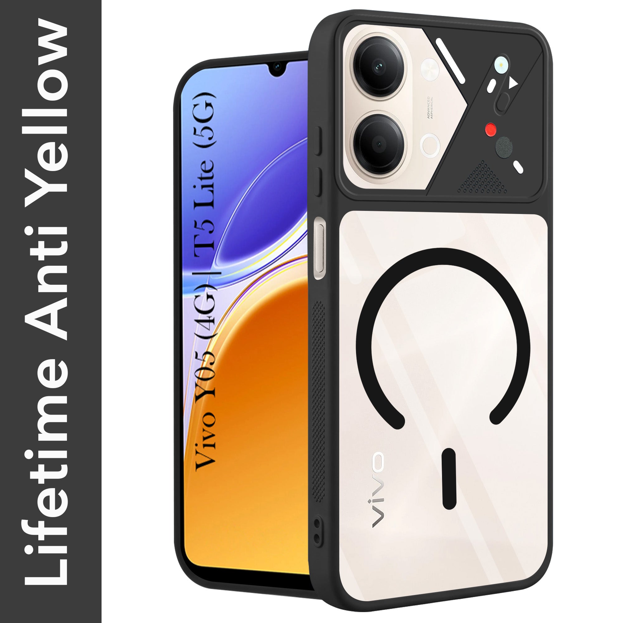 For Vivo Y05 4G | Vivo T5 Lite 5G Back Cover Case Lifetime Anti-Yellow Clear (Camera Protection | Side Grip | Wireless MagSafe Compatible)