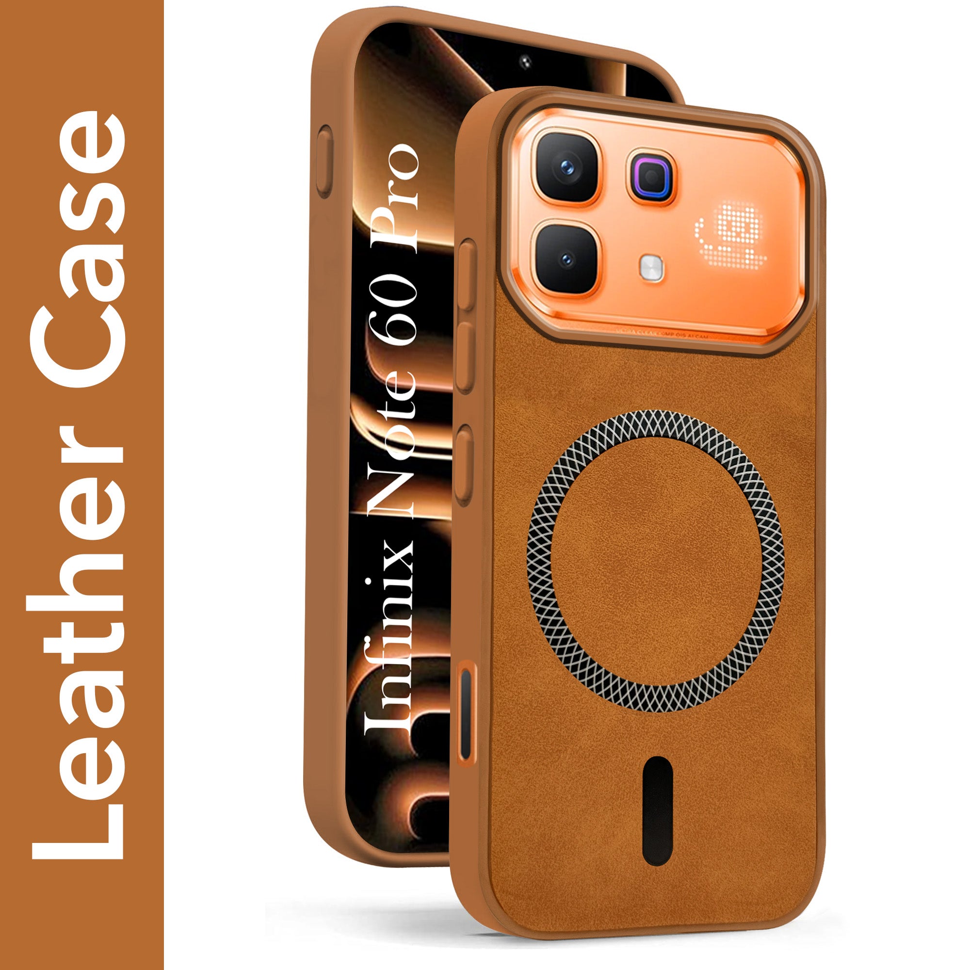 For Infinix Note 60 Pro 5G Back Cover Case Leather Finish (MagSafe Compatible Wireless Charging | Soft Touch | Camera Bump Protection)