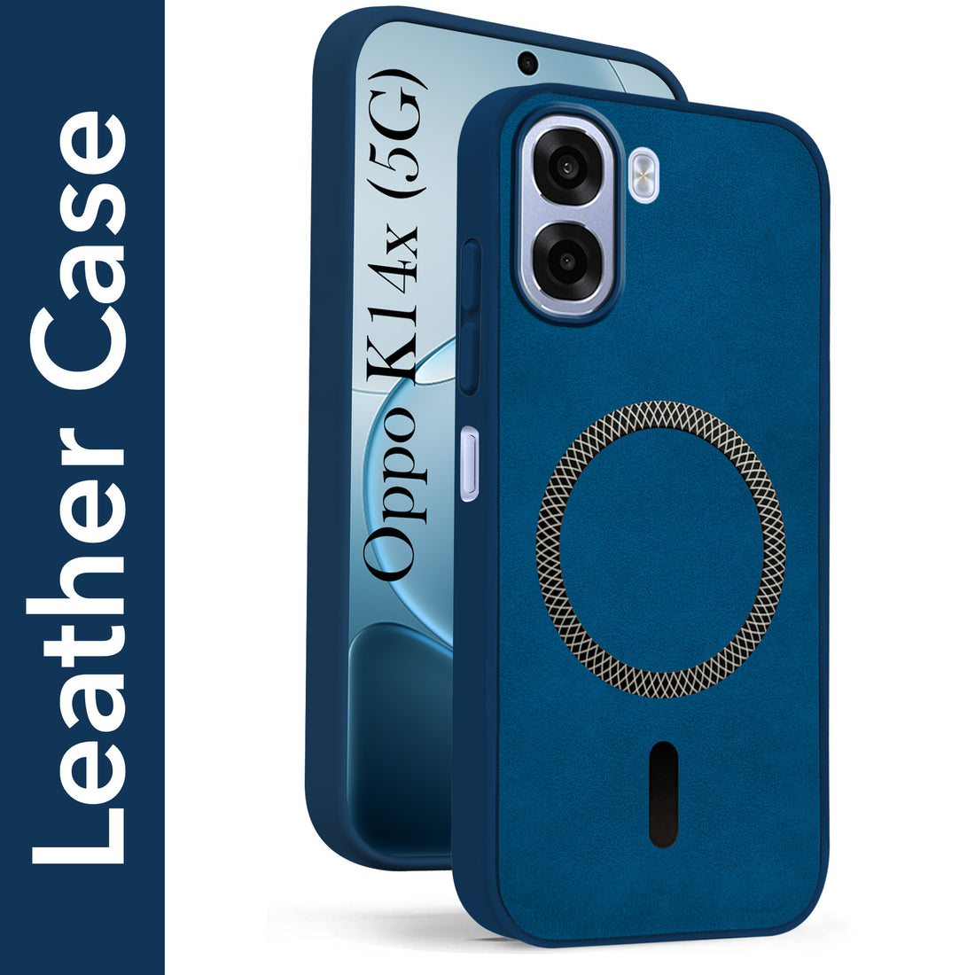 For Oppo K14x 5G Back Cover Case Leather Finish (MagSafe Compatible Wireless Charging | Soft Touch | Camera Bump Protection)