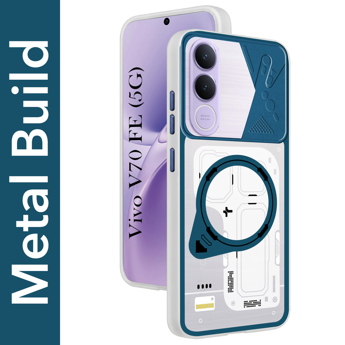 For Vivo V70 FE 5G Metallic Back Cover Case (Metallic Camera Protection & Buttons | Translucent Milky Shade | Hard Polycarbonate)