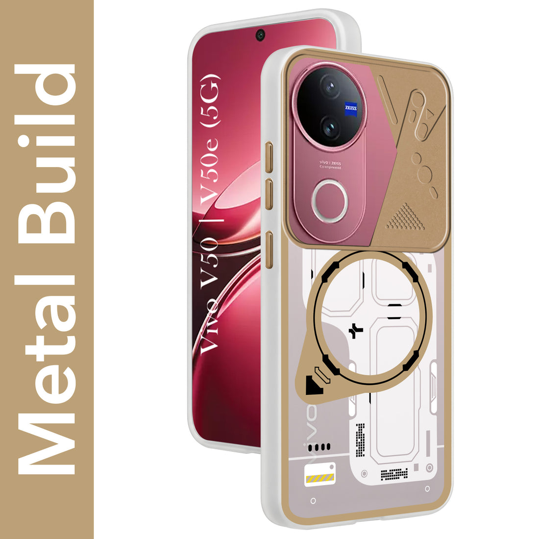 For Vivo V50 | Vivo V50e Metallic Back Cover Case (Metallic Camera Protection & Buttons | Translucent Milky Shade | Hard Polycarbonate)