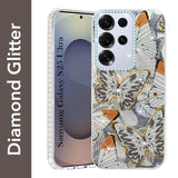 For Samsung Galaxy S25 Ultra Back Cover Case (Luxury Floral Glitter Cute Butterfly | Diamond Studded Camera Bump | Girls & Women Design)