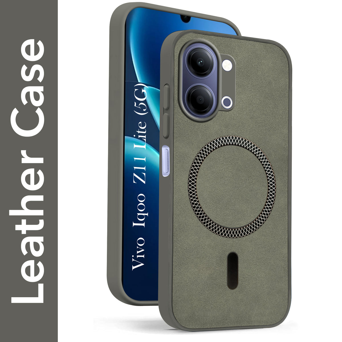 For Vivo iQOO Z11 Lite Back Cover Case Leather Finish (MagSafe Compatible Wireless Charging | Soft Touch | Camera Bump Protection)
