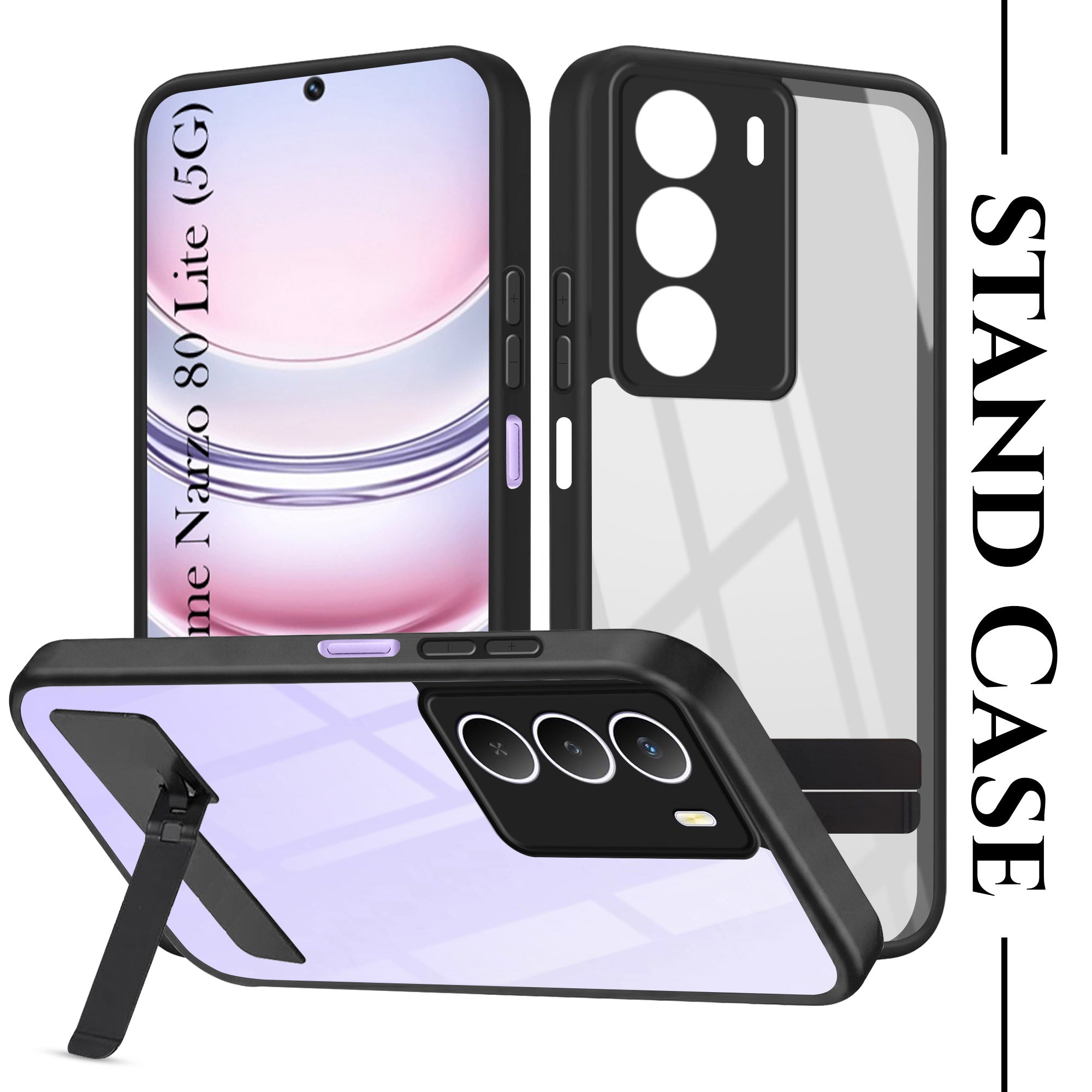 For Realme Narzo 80 Lite 5G Back Cover Case (Built-in Stand | Lifetime Anti Yellow | Kickstand Shockproof | Camera Protection | MagSafe Compatible)