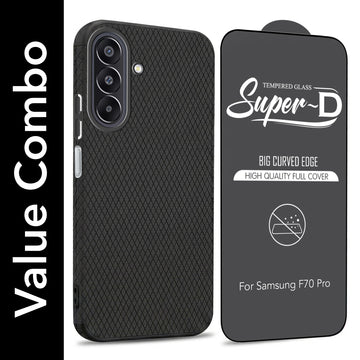 For Samsung Galaxy F70 Pro 5G Combo with Back Cover and 9H Tempered Glass (Liquid Silicone | Camera Protection | Oleophobic Coating Screen Glass)