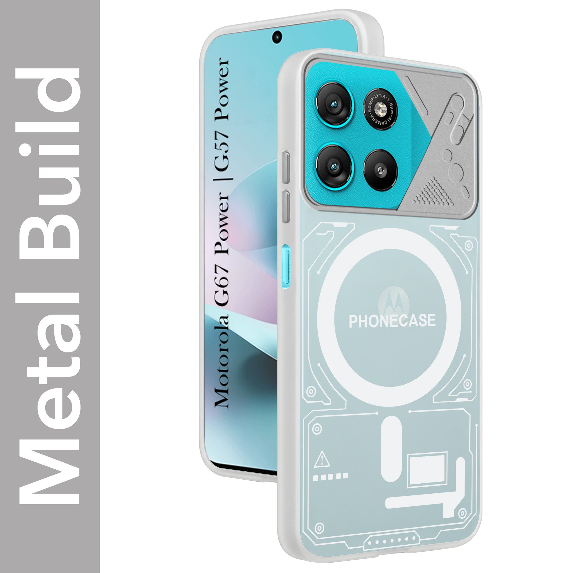 For Motorola Moto G67 Power | G57 Power Metallic Back Cover Case (Metallic Camera Protection & Buttons | Translucent Milky Shade | Hard Polycarbonate)
