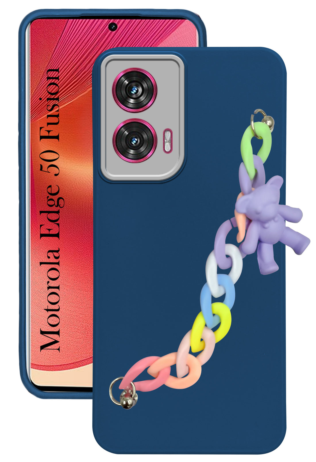 For Motorola Moto Edge 50 Fusion Back Cover Case (Wrist Hanging Chain | Teddy Bracelet Charms | Dual Color Matte Finish | Full Camera Protection | Sleek and Professional)