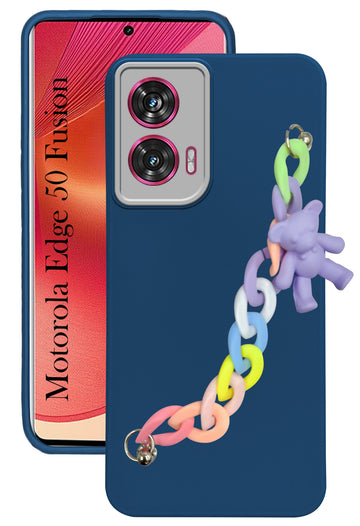 For Motorola Moto Edge 50 Fusion Back Cover Case (Wrist Hanging Chain | Teddy Bracelet Charms | Dual Color Matte Finish | Full Camera Protection | Sleek and Professional)