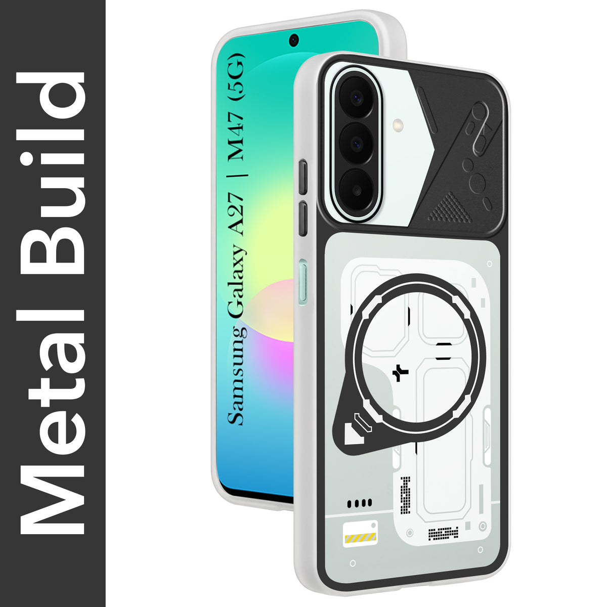 For Samsung Galaxy A27 5G | Galaxy M47 5G Metallic Back Cover Case (Metallic Camera Protection & Buttons | Translucent Milky Shade | Hard Polycarbonate)