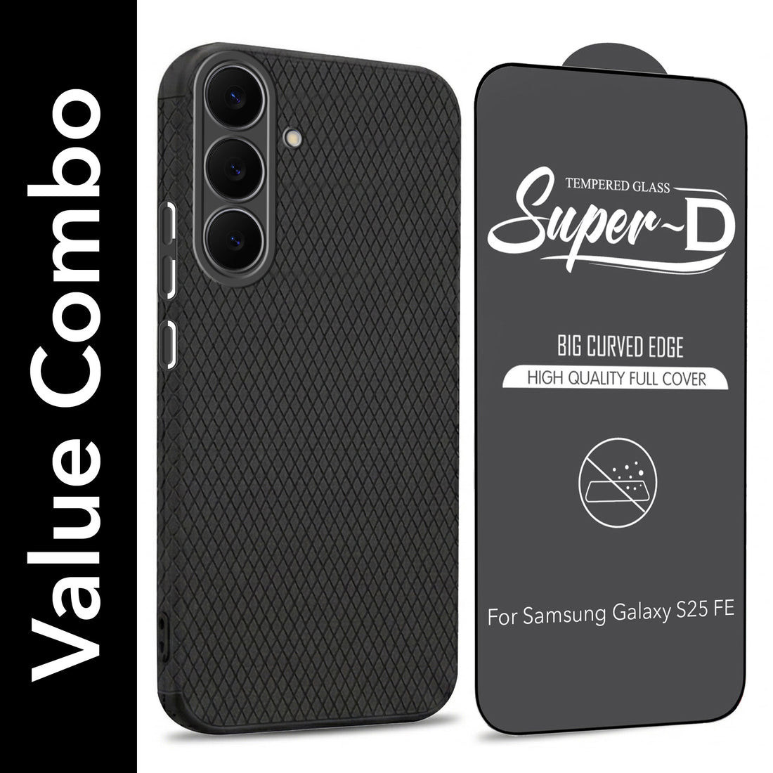 For Samsung Galaxy S25 FE Combo with Back Cover and 9H Tempered Glass (Liquid Silicone | Camera Protection | Oleophobic Coating Screen Glass)