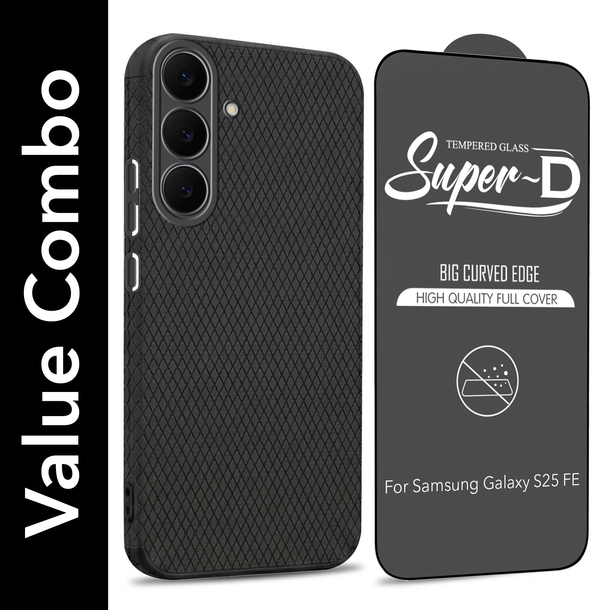For Samsung Galaxy S25 FE Combo with Back Cover and 9H Tempered Glass (Liquid Silicone | Camera Protection | Oleophobic Coating Screen Glass)