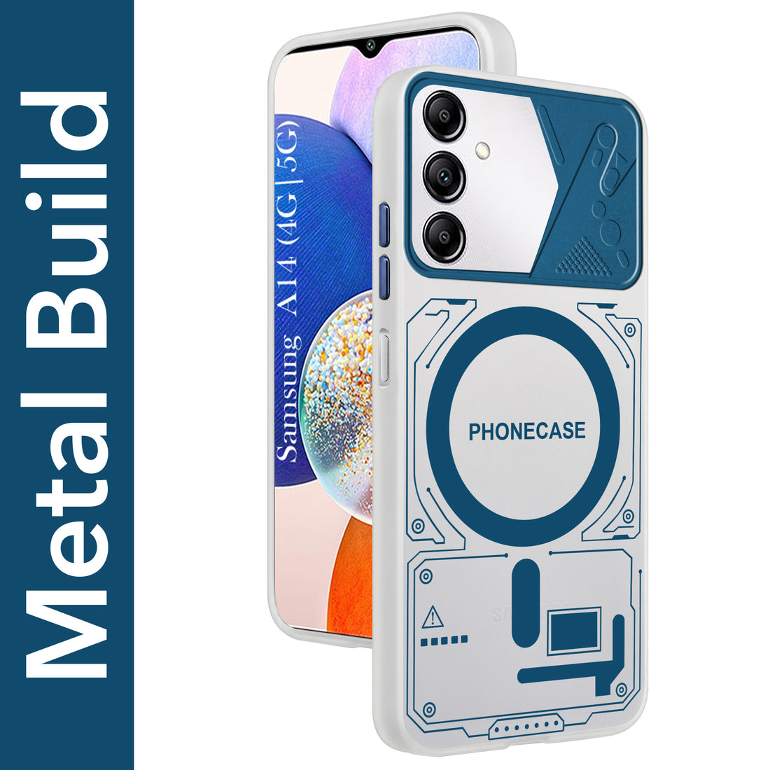 For Samsung Galaxy A14 4G | 5G Metallic Back Cover Case (Metallic Camera Protection & Buttons | Translucent Milky Shade | Hard Polycarbonate)