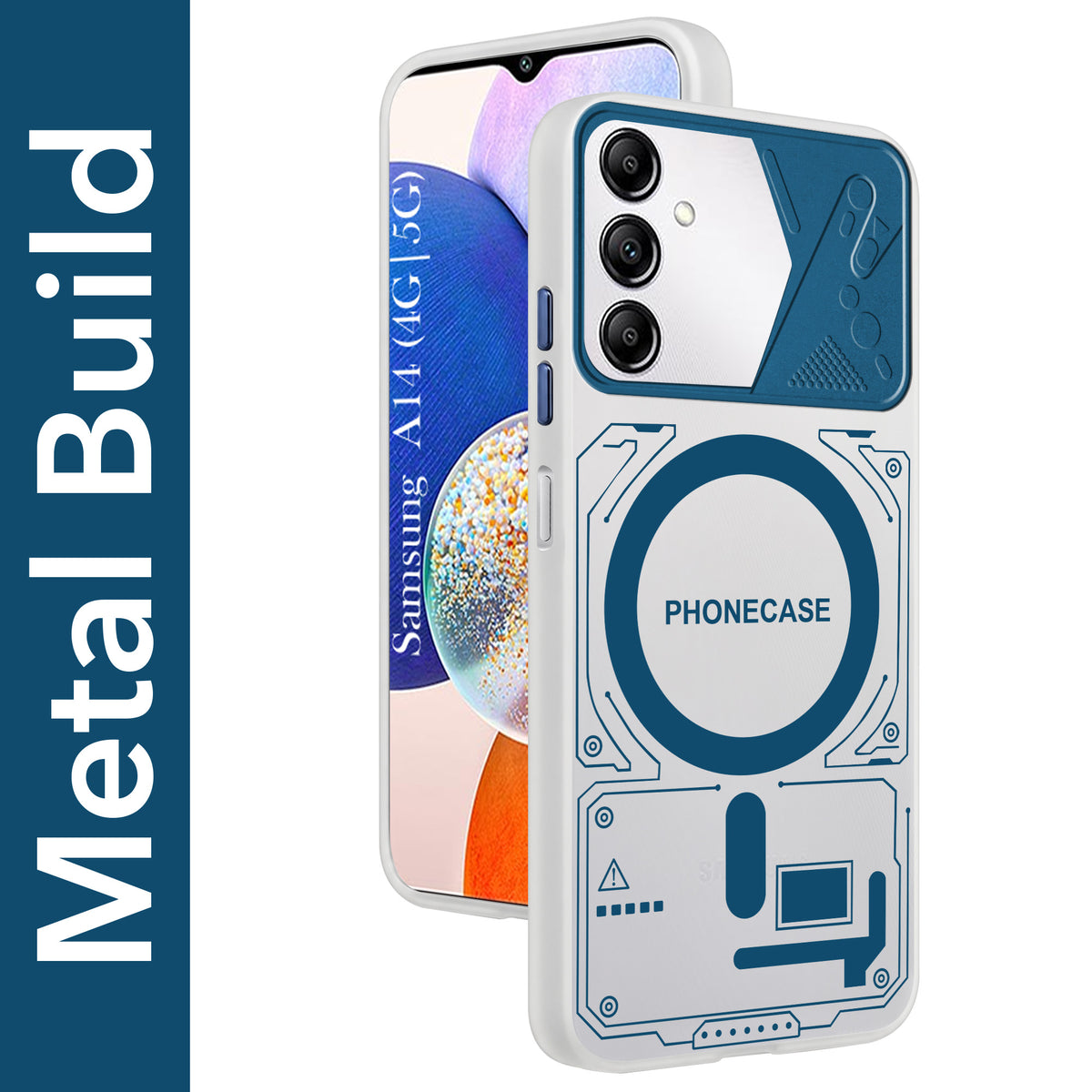 For Samsung Galaxy A14 4G | 5G Metallic Back Cover Case (Metallic Camera Protection & Buttons | Translucent Milky Shade | Hard Polycarbonate)