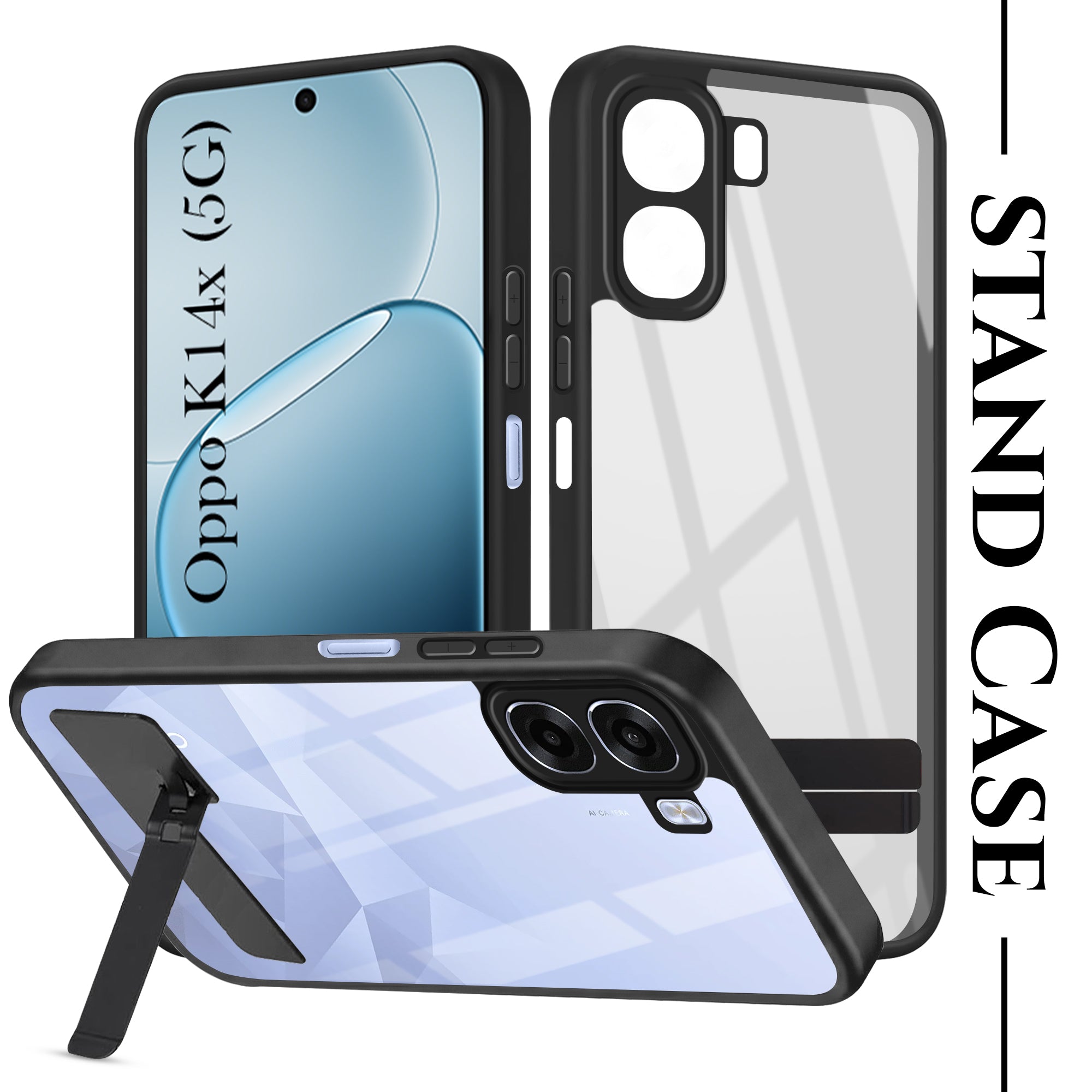 For Oppo K14x 5G Back Cover Case (Built-in Stand | Lifetime Anti Yellow | Kickstand Shockproof | Camera Protection | MagSafe Compatible)