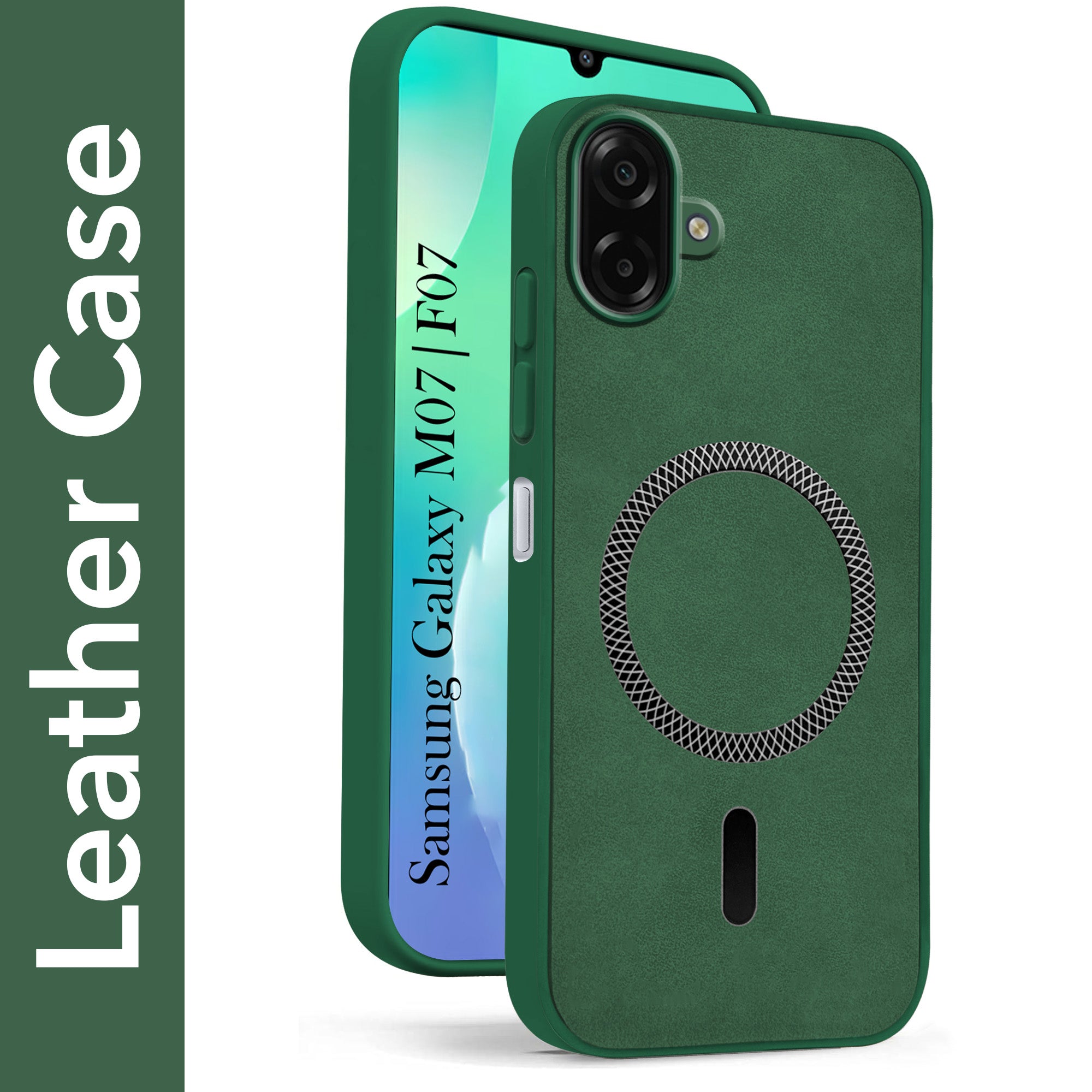 For Samsung Galaxy M07 | Samsung Galaxy F07 Back Cover Case Leather Finish (MagSafe Compatible Wireless Charging | Soft Touch | Camera Bump Protection)