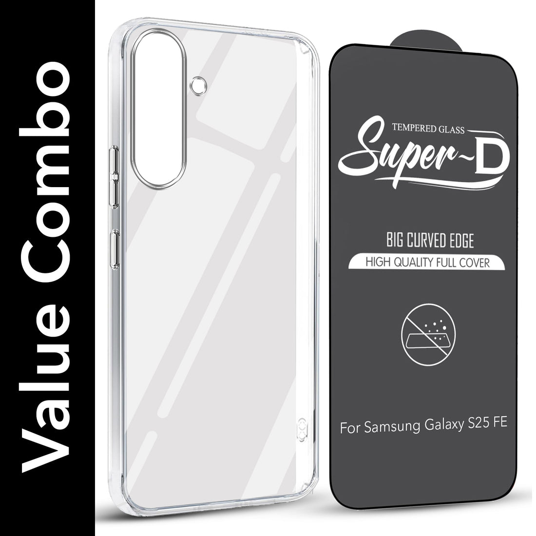 For Samsung Galaxy S25 FE Combo with Back Cover and 9H Tempered Glass (Lifetime Anti-Yellow | Sleek Hard Crystal | Oleophobic Coating Screen Glass)