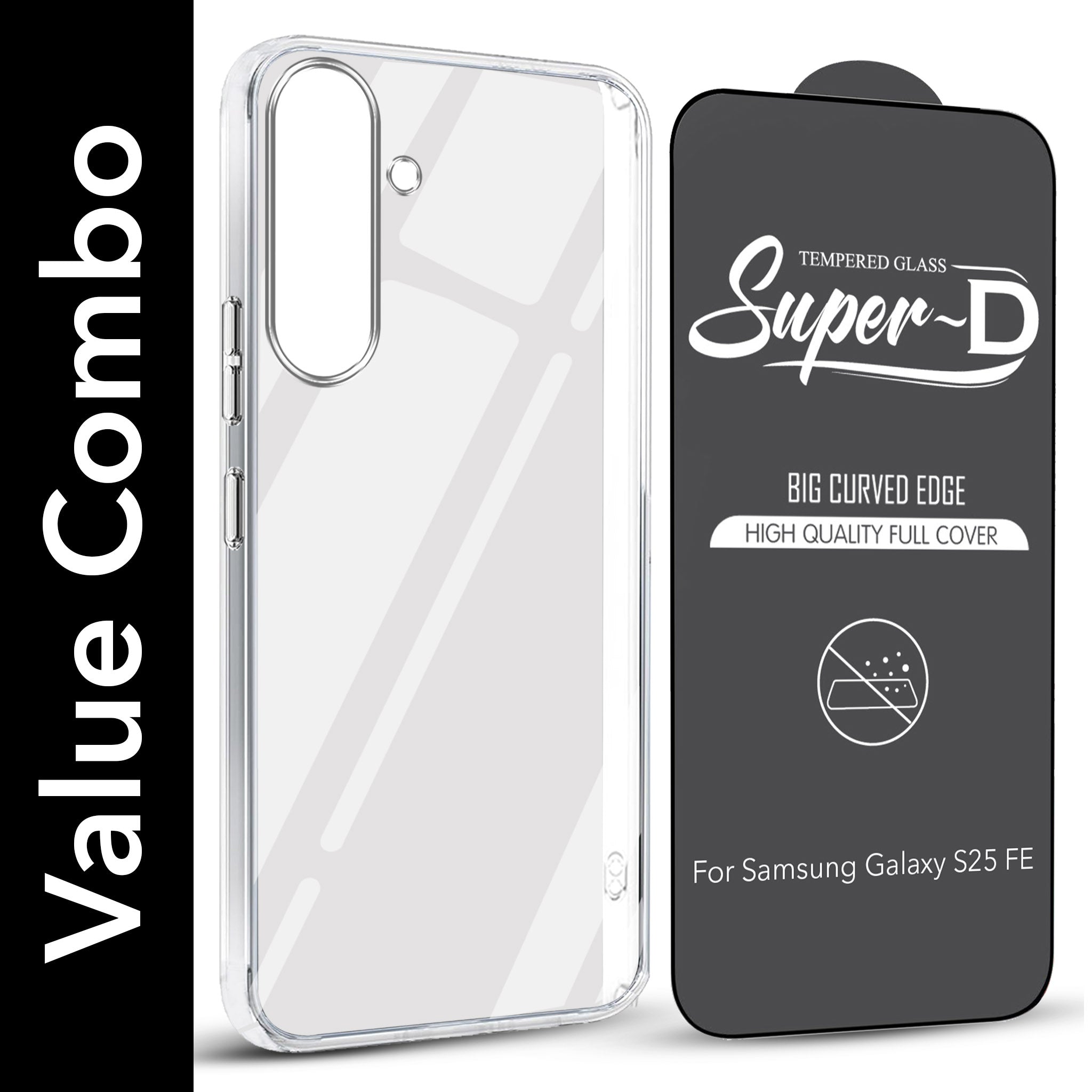 For Samsung Galaxy S25 FE Combo with Back Cover and 9H Tempered Glass (Lifetime Anti-Yellow | Sleek Hard Crystal | Oleophobic Coating Screen Glass)