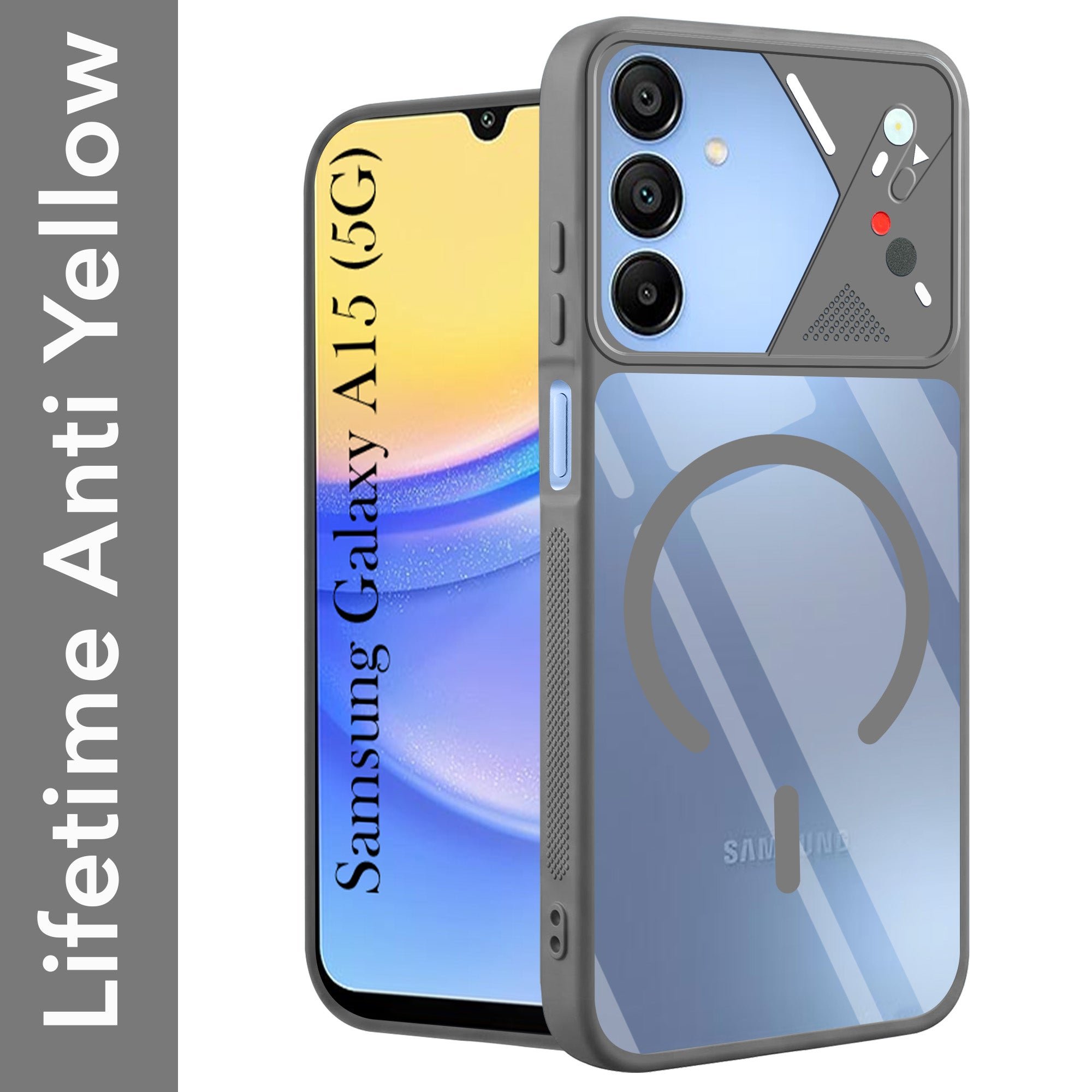 For Samsung Galaxy A15 5G Back Cover Case Lifetime Anti-Yellow Clear (Camera Protection | Side Grip | Wireless MagSafe Compatible)