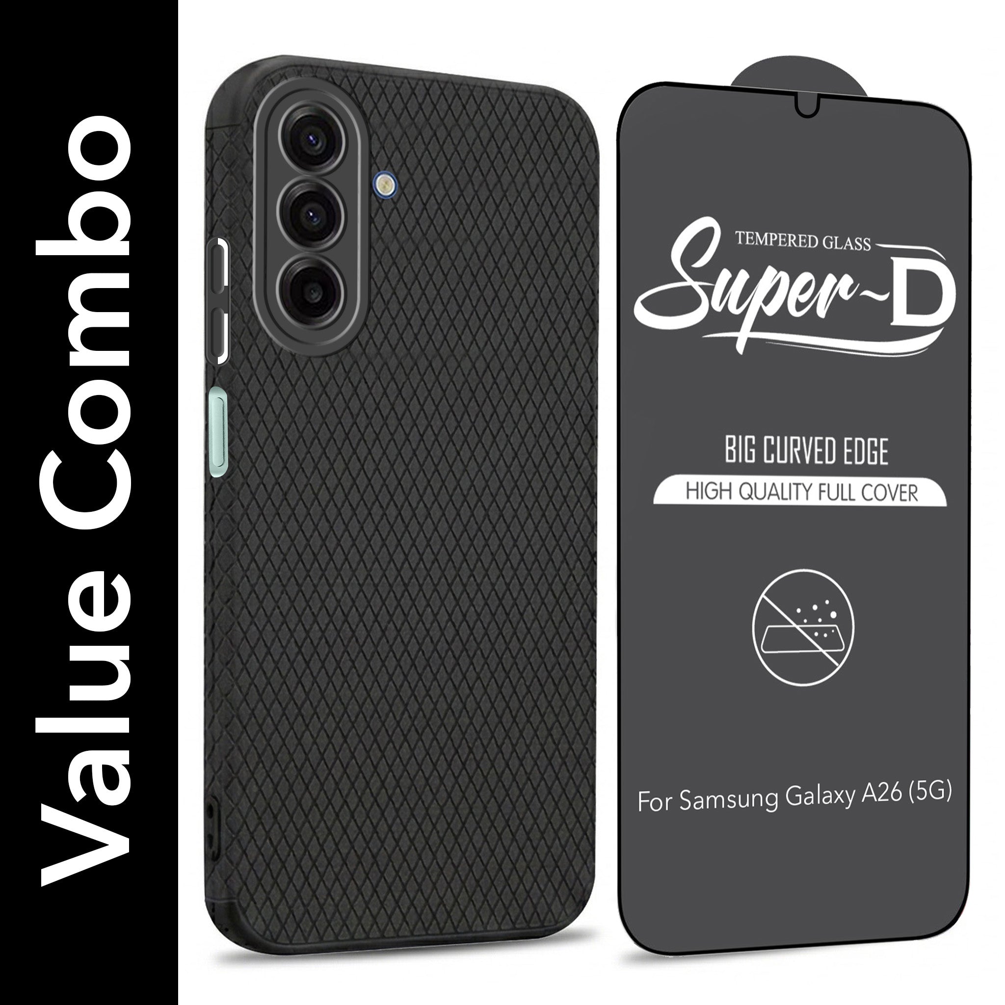 For Samsung Galaxy A26 5G Combo with Back Cover and 9H Tempered Glass (Liquid Silicone | Camera Protection | Oleophobic Coating Screen Glass)