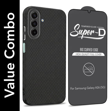 For Samsung Galaxy A26 5G Combo with Back Cover and 9H Tempered Glass (Liquid Silicone | Camera Protection | Oleophobic Coating Screen Glass)