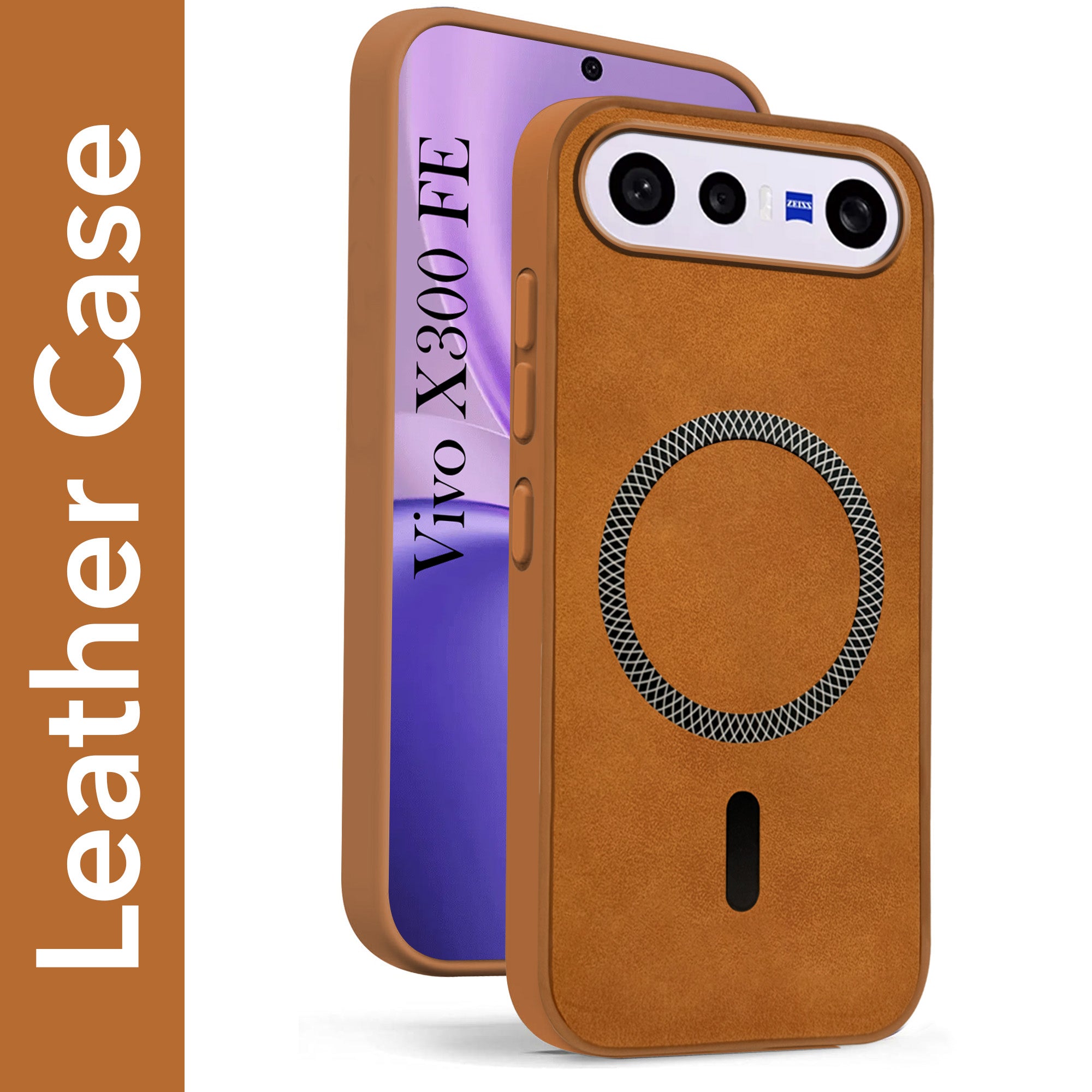For Vivo X300 FE Back Cover Case Leather Finish (MagSafe Compatible Wireless Charging | Soft Touch | Camera Bump Protection)