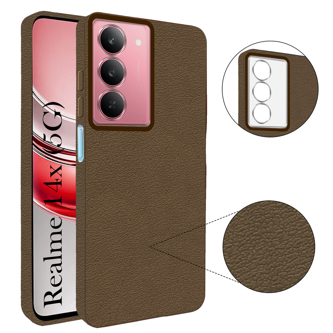 For Realme 14x Back Cover Case (Glass Like Camera Protection | Leather Feel | Minimalist Professional Grip)