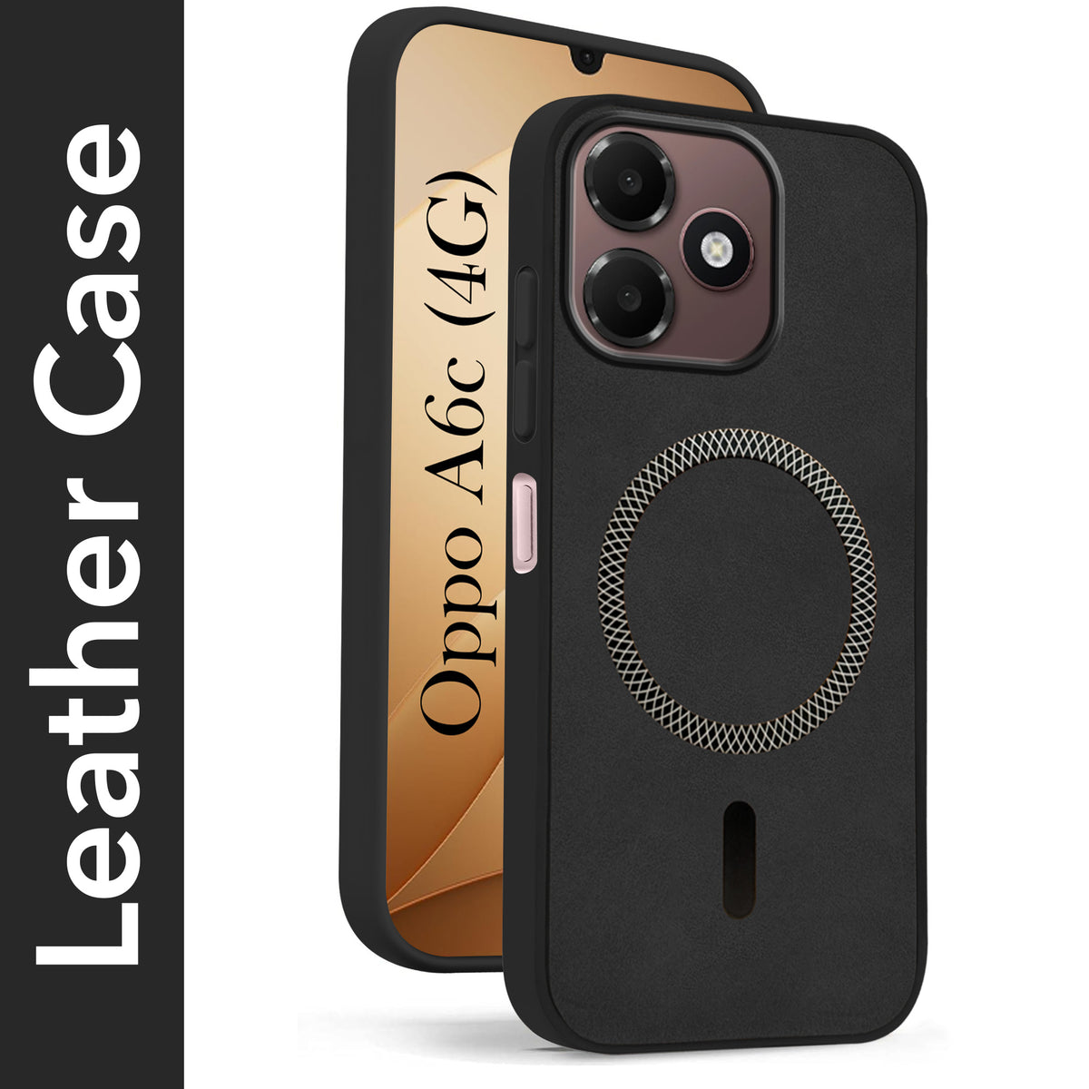 For Oppo A6c 4G Back Cover Case Leather Finish (MagSafe Compatible Wireless Charging | Soft Touch | Camera Bump Protection)