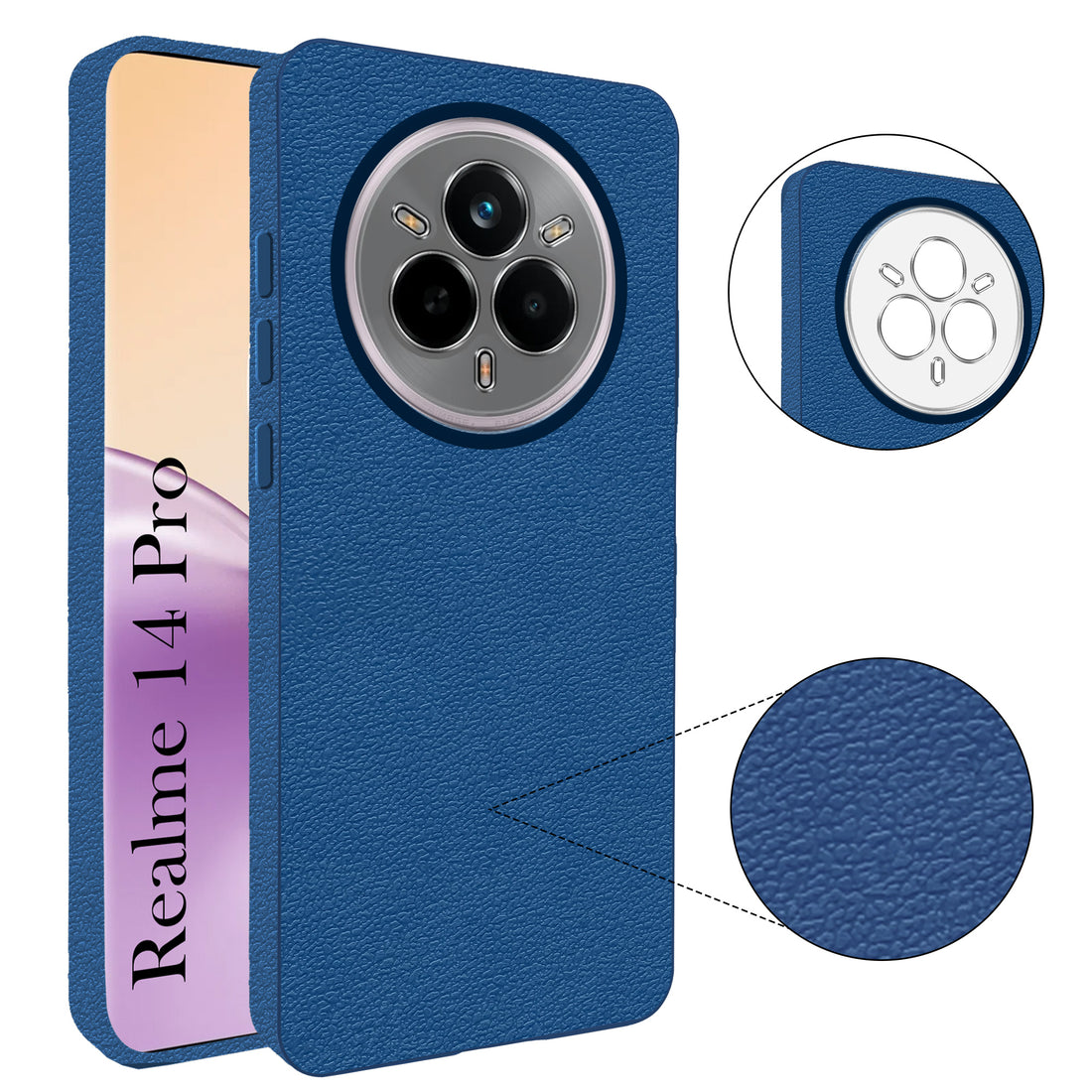 For Realme 14 Pro Back Cover Case (Glass Like Camera Protection | Leather Feel | Minimalist Professional Grip)