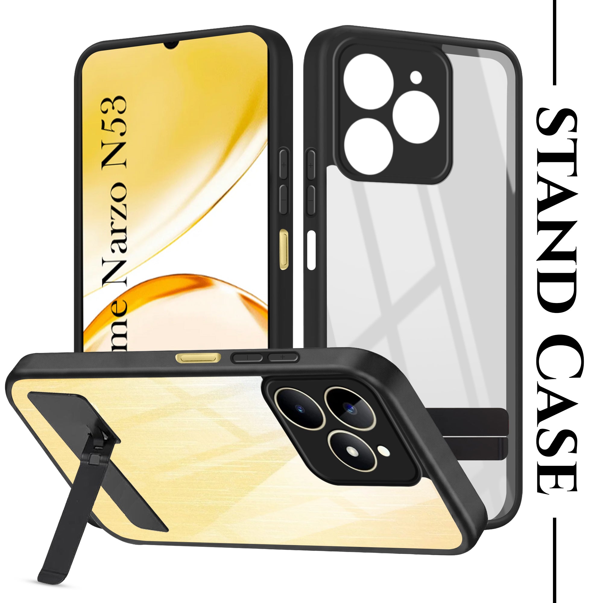 For Realme Narzo N53 Back Cover Case (Built-in Stand | Lifetime Anti Yellow | Kickstand Shockproof | Camera Protection | MagSafe Compatible)