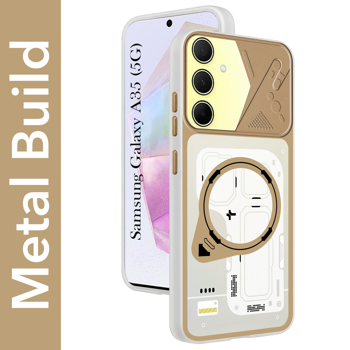 For Samsung Galaxy A35 5G Metallic Back Cover Case (Metallic Camera Protection & Buttons | Translucent Milky Shade | Hard Polycarbonate)