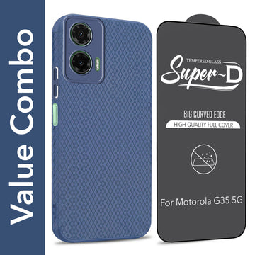 For Motorola Moto G35 5G Combo with Back Cover and 9H Tempered Glass (Liquid Silicone | Camera Protection | Oleophobic Coating Screen Glass)