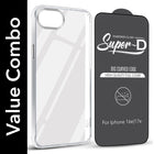 For Apple iPhone 16e | iPhone 17e Combo with Back Cover and 9H Tempered Glass (Lifetime Anti-Yellow | Sleek Hard Crystal | Oleophobic Coating Screen Glass)