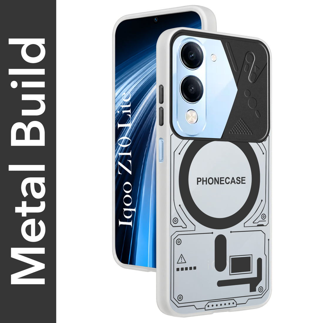 For Vivo iQOO Z10 Lite Metallic Back Cover Case (Metallic Camera Protection & Buttons | Translucent Milky Shade | Hard Polycarbonate)