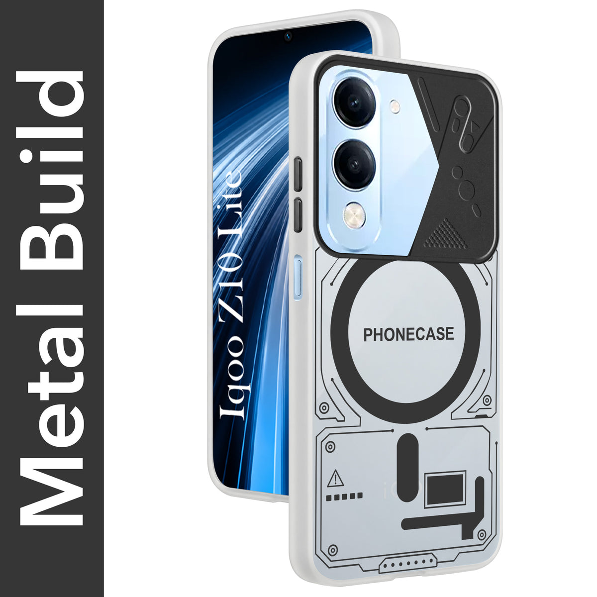 For Vivo iQOO Z10 Lite Metallic Back Cover Case (Metallic Camera Protection & Buttons | Translucent Milky Shade | Hard Polycarbonate)