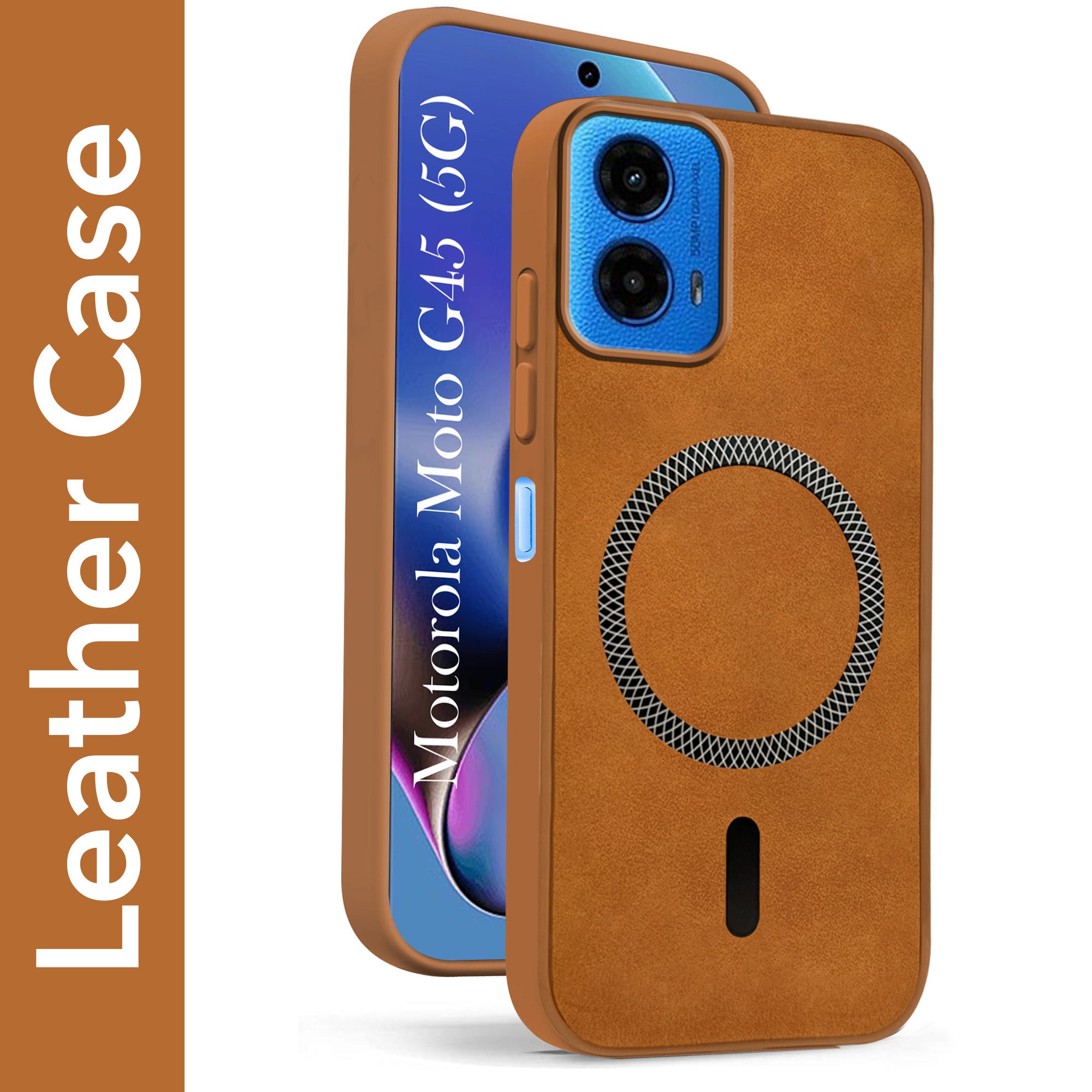 For Motorola Moto G45 Back Cover Case Leather Finish (MagSafe Compatible Wireless Charging | Soft Touch | Camera Bump Protection)