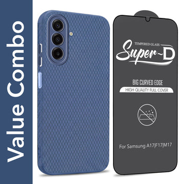 For Samsung Galaxy A17 | Samsung F17 | Samsung M17 5G Combo with Back Cover and 9H Tempered Glass (Liquid Silicone | Camera Protection | Oleophobic Coating Screen Glass)