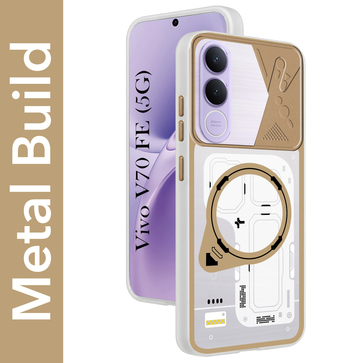 For Vivo V70 FE 5G Metallic Back Cover Case (Metallic Camera Protection & Buttons | Translucent Milky Shade | Hard Polycarbonate)