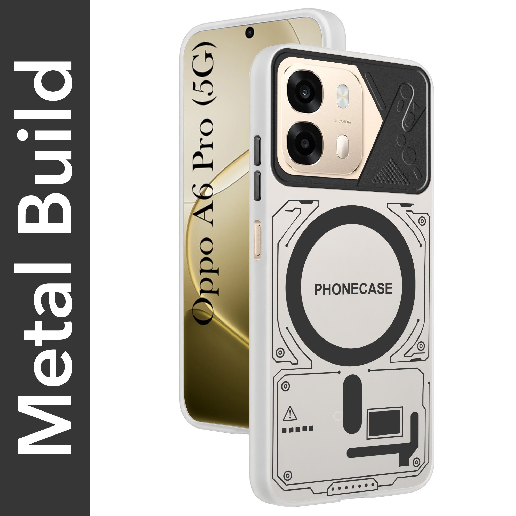 For Oppo A6 Pro Metallic Back Cover Case (Metallic Camera Protection & Buttons | Translucent Milky Shade | Hard Polycarbonate)