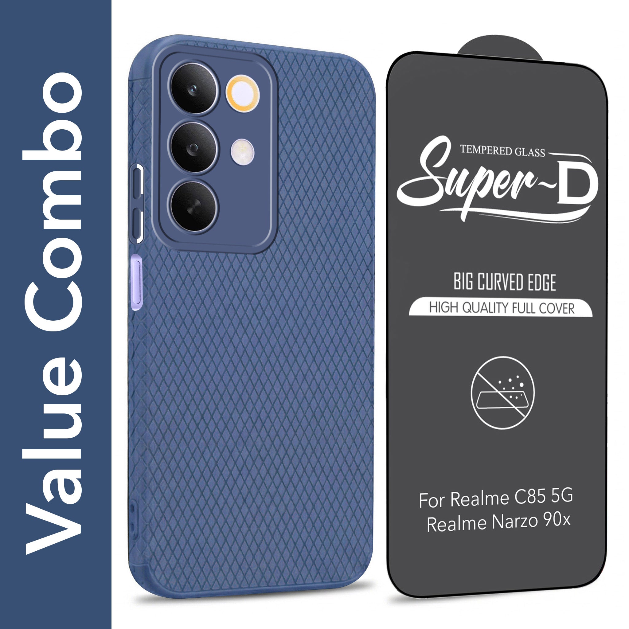 For Realme C85 5G | Realme Narzo 90x Combo with Back Cover and 9H Tempered Glass (Liquid Silicone | Camera Protection | Oleophobic Coating Screen Glass)