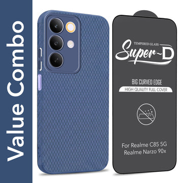 For Realme C85 5G | Realme Narzo 90x Combo with Back Cover and 9H Tempered Glass (Liquid Silicone | Camera Protection | Oleophobic Coating Screen Glass)