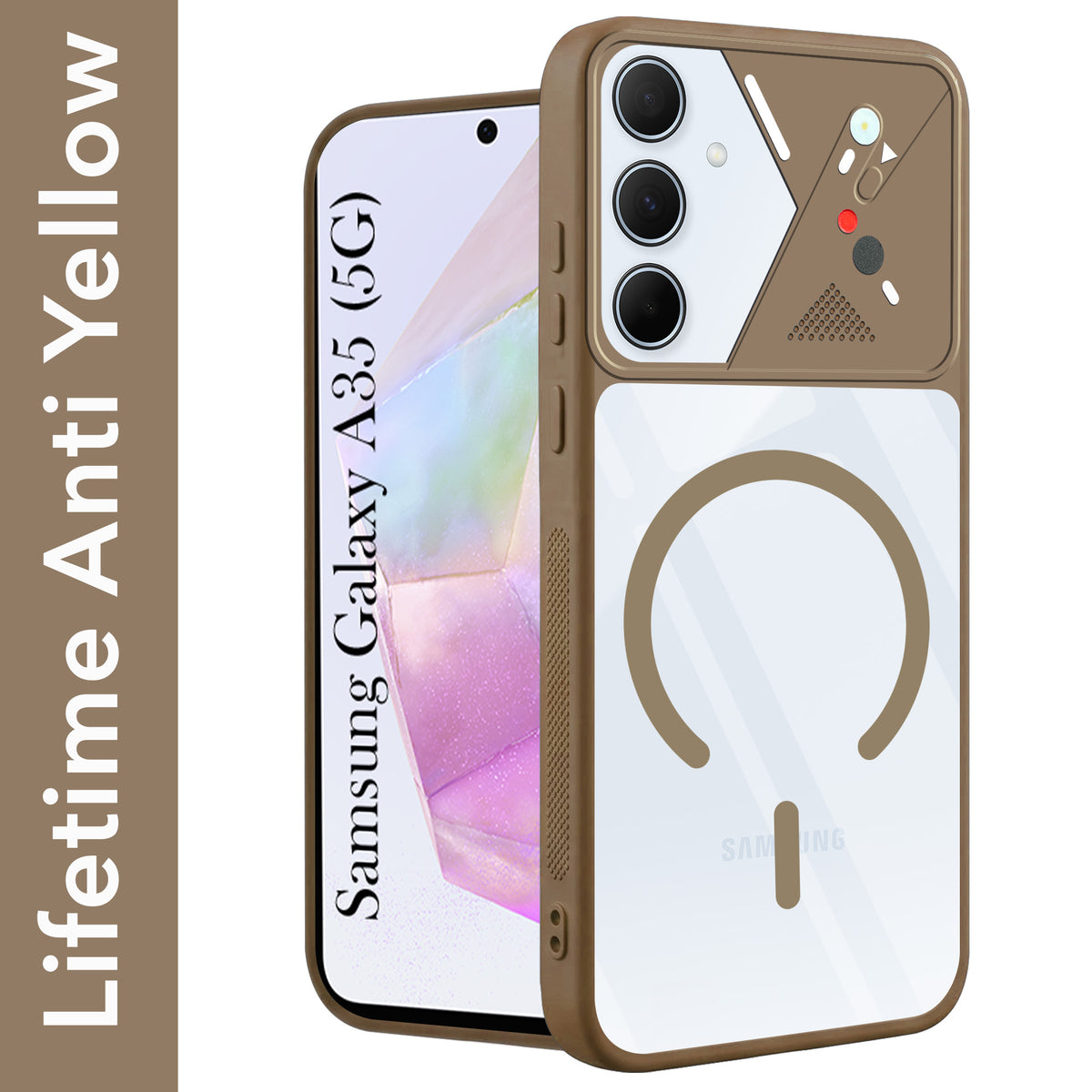 For Samsung Galaxy A35 5G Back Cover Case Lifetime Anti-Yellow Clear (Camera Protection | Side Grip | Wireless MagSafe Compatible)