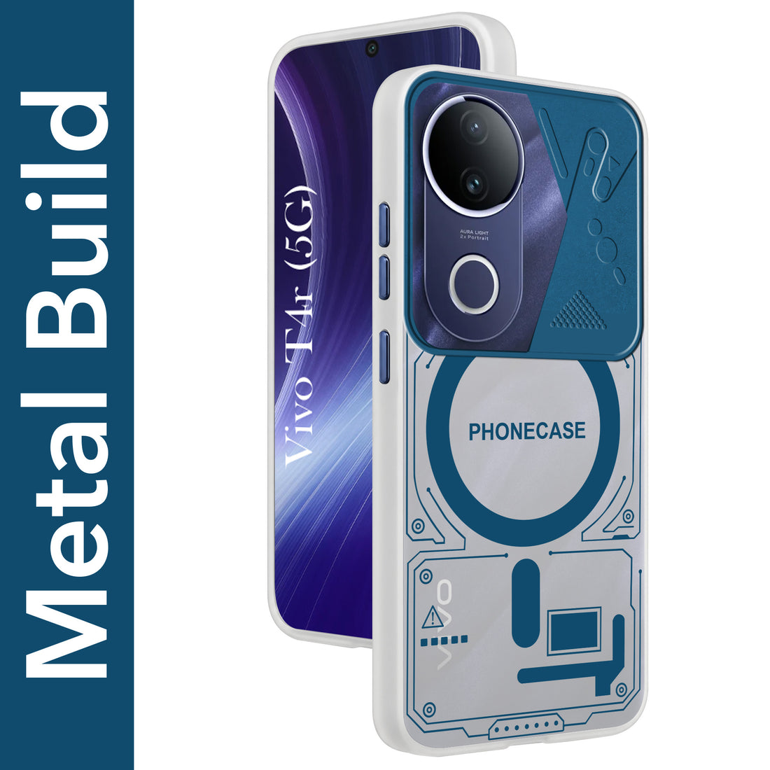 For Vivo T4R Metallic Back Cover Case (Metallic Camera Protection & Buttons | Translucent Milky Shade | Hard Polycarbonate)