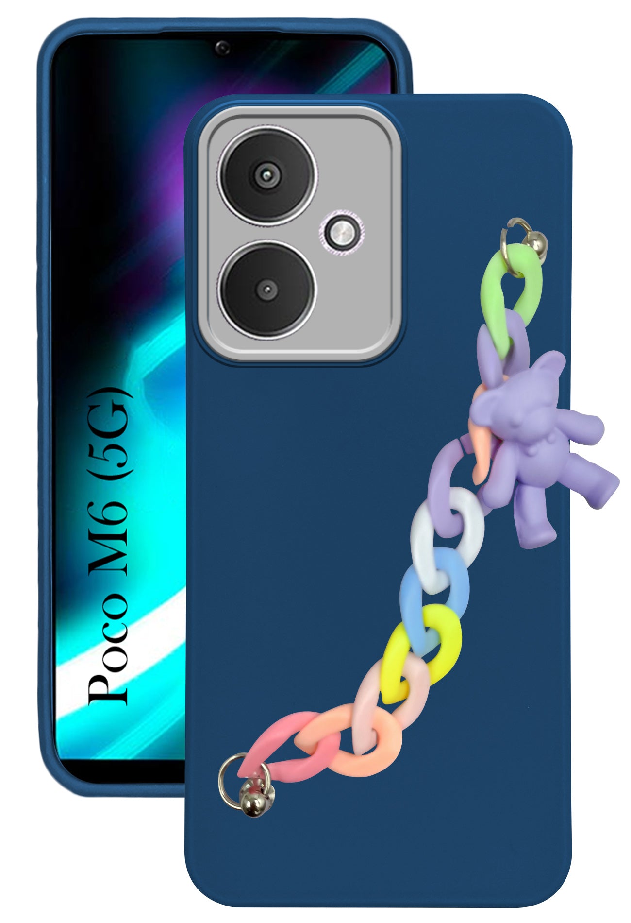 For Poco M6 5G Back Cover Case (Wrist Hanging Chain | Teddy Bracelet Charms | Dual Color Matte Finish | Full Camera Protection | Sleek and Professional)