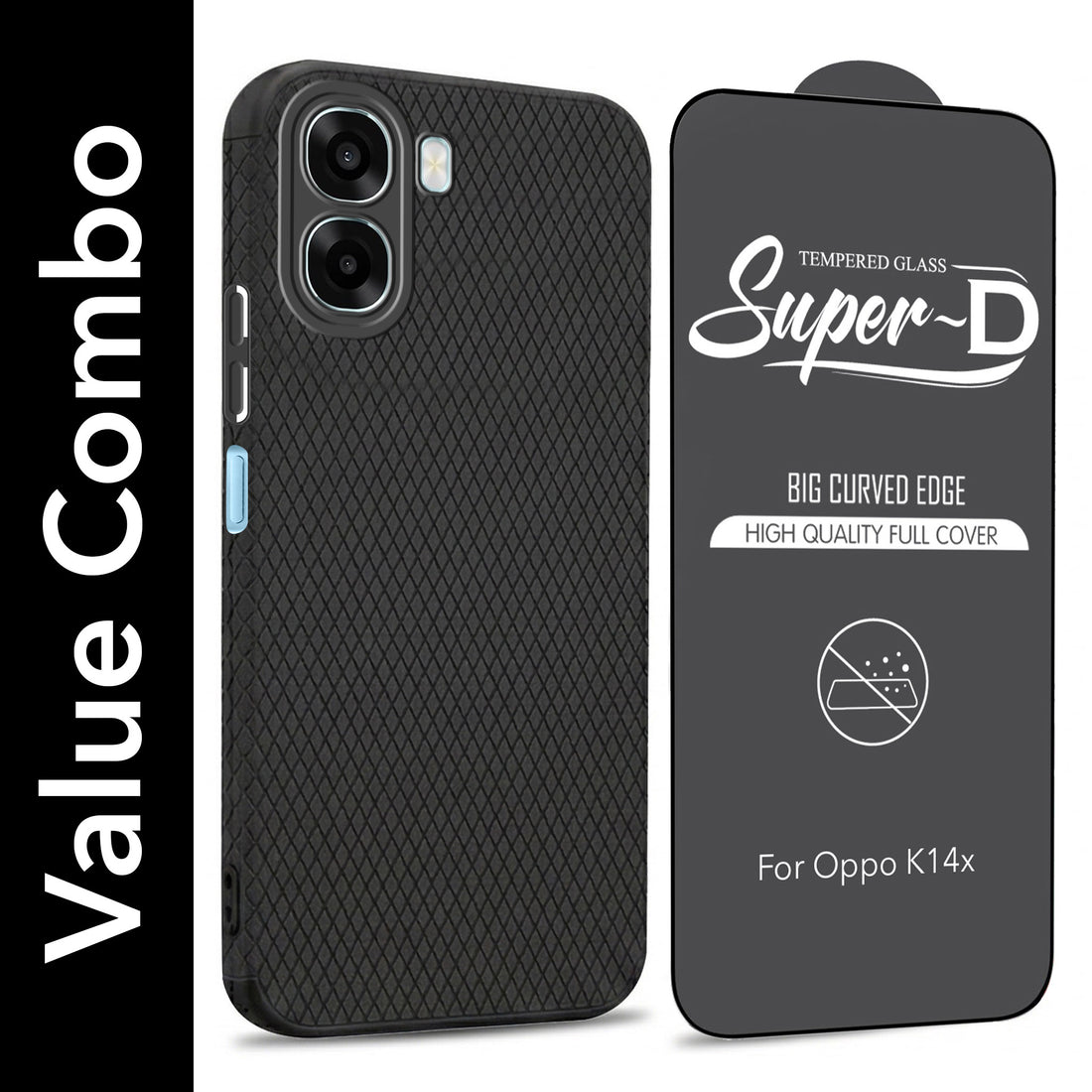 For Oppo K14x 5G Combo with Back Cover and 9H Tempered Glass (Liquid Silicone | Camera Protection | Oleophobic Coating Screen Glass)