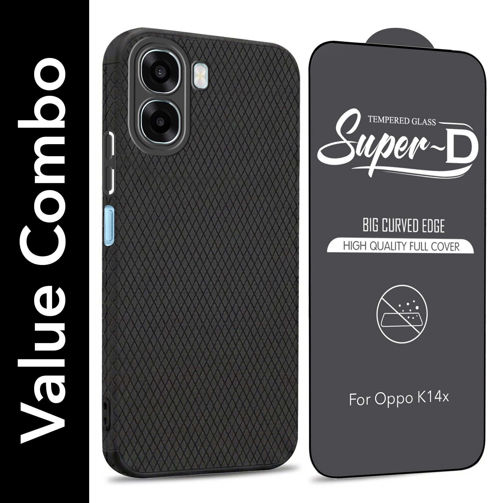 For Oppo K14x 5G Combo with Back Cover and 9H Tempered Glass (Liquid Silicone | Camera Protection | Oleophobic Coating Screen Glass)