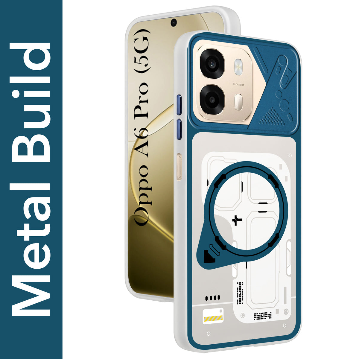 For Oppo A6 Pro Metallic Back Cover Case (Metallic Camera Protection & Buttons | Translucent Milky Shade | Hard Polycarbonate)