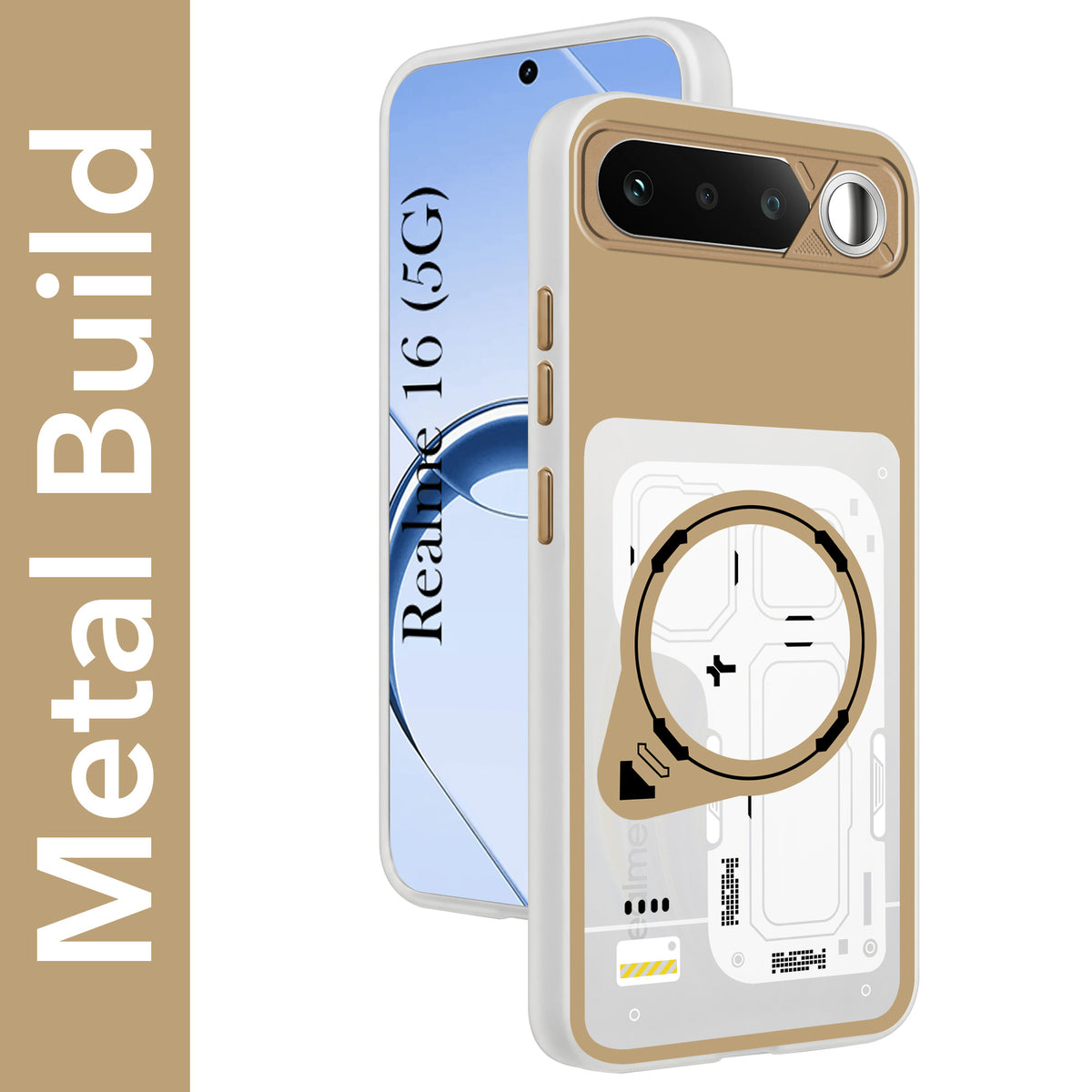 For Realme 16 Metallic Back Cover Case (Metallic Camera Protection & Buttons | Translucent Milky Shade | Hard Polycarbonate)