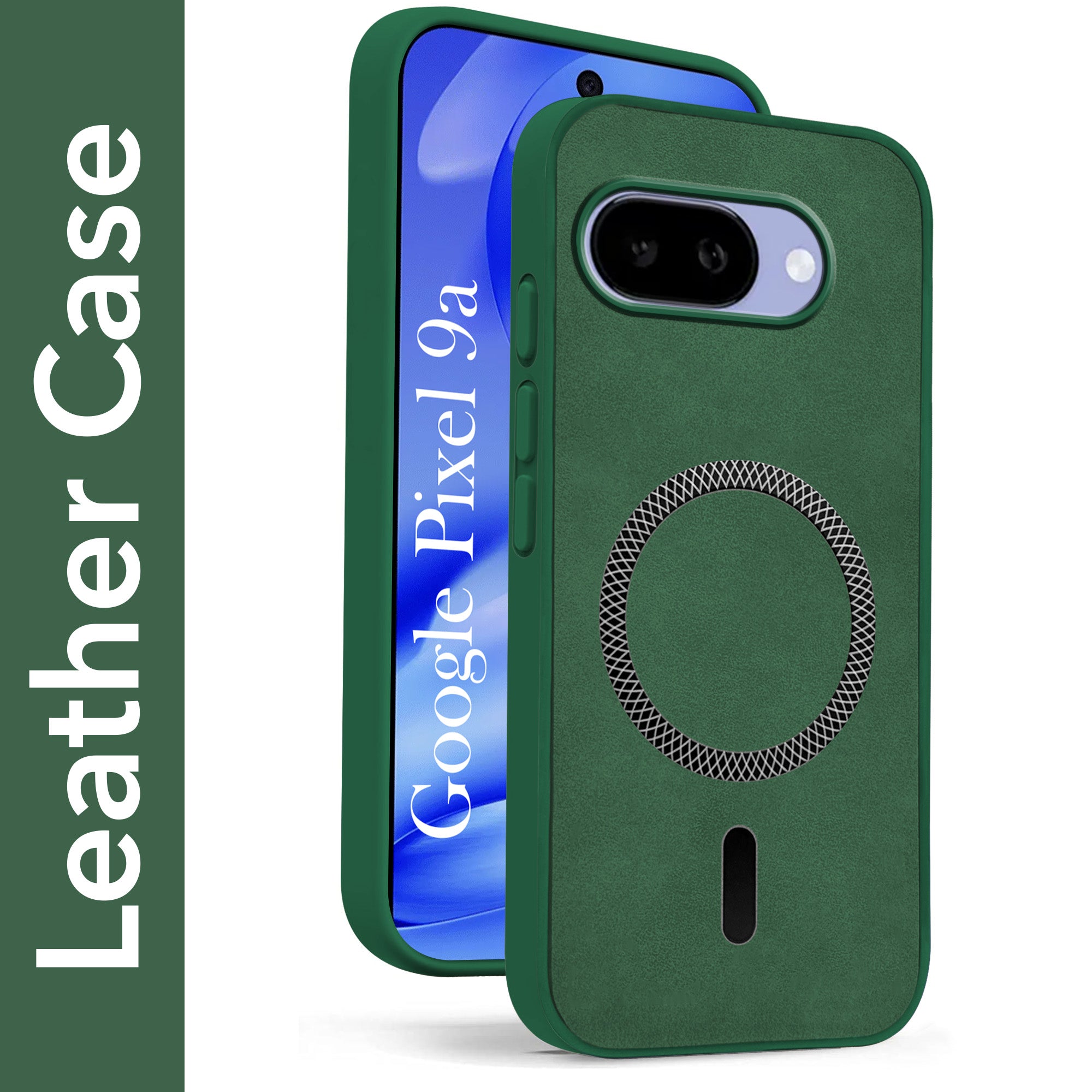 For Google Pixel 9A Back Cover Case Leather Finish (MagSafe Compatible Wireless Charging | Soft Touch | Camera Bump Protection)
