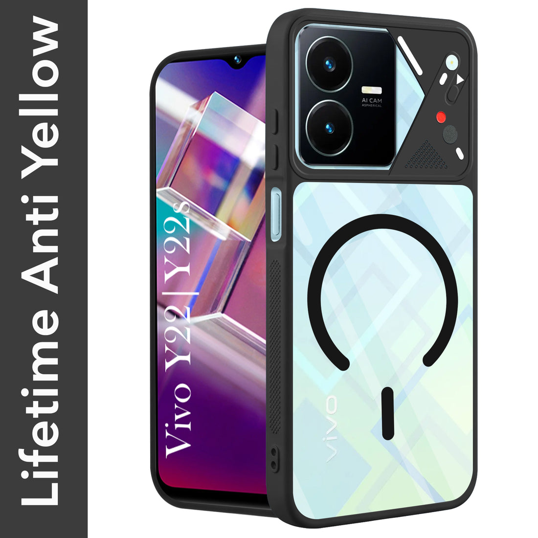 For Vivo Y22 | Vivo Y22s Back Cover Case Lifetime Anti-Yellow Clear (Camera Protection | Side Grip | Wireless MagSafe Compatible)