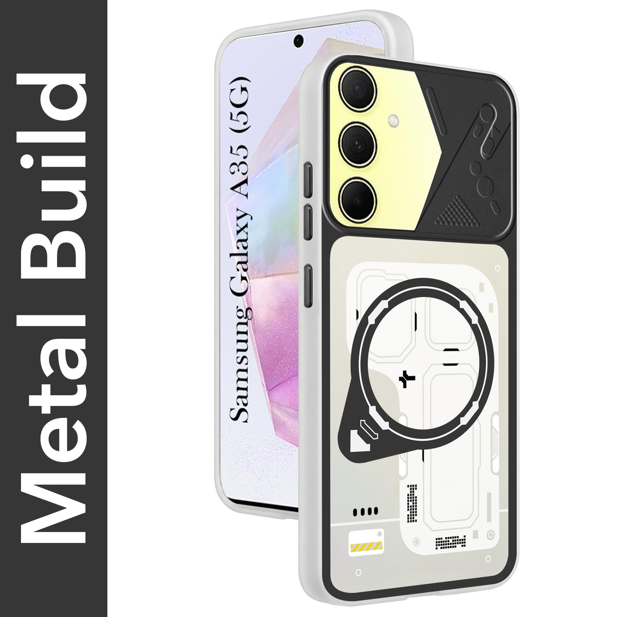 For Samsung Galaxy A35 5G Metallic Back Cover Case (Metallic Camera Protection & Buttons | Translucent Milky Shade | Hard Polycarbonate)